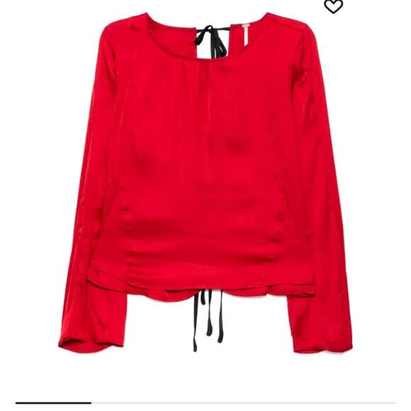 NWT Free People Arabella Satin Rubies Red Tie Back Blouse Sz XS Party Going Out - Picture 13 of 14